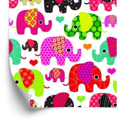 Wallpaper In Colorful Elephants Hearts In Children's Room