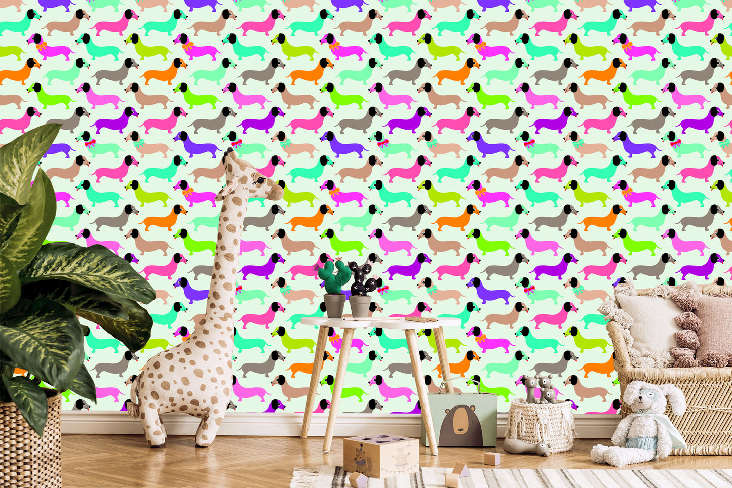 Wallpaper Colorful Little Dachshunds Girls Room