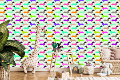 Wallpaper Colorful Little Dachshunds Girls Room