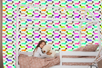 Wallpaper Colorful Little Dachshunds Girls Room