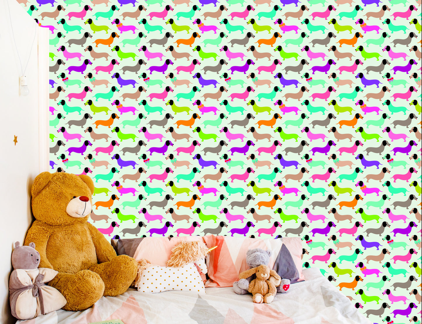 Wallpaper Colorful Little Dachshunds Girls Room