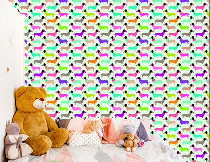Wallpaper Colorful Little Dachshunds Girls Room