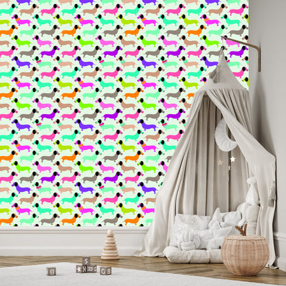 Wallpaper Colorful Little Dachshunds Girls Room