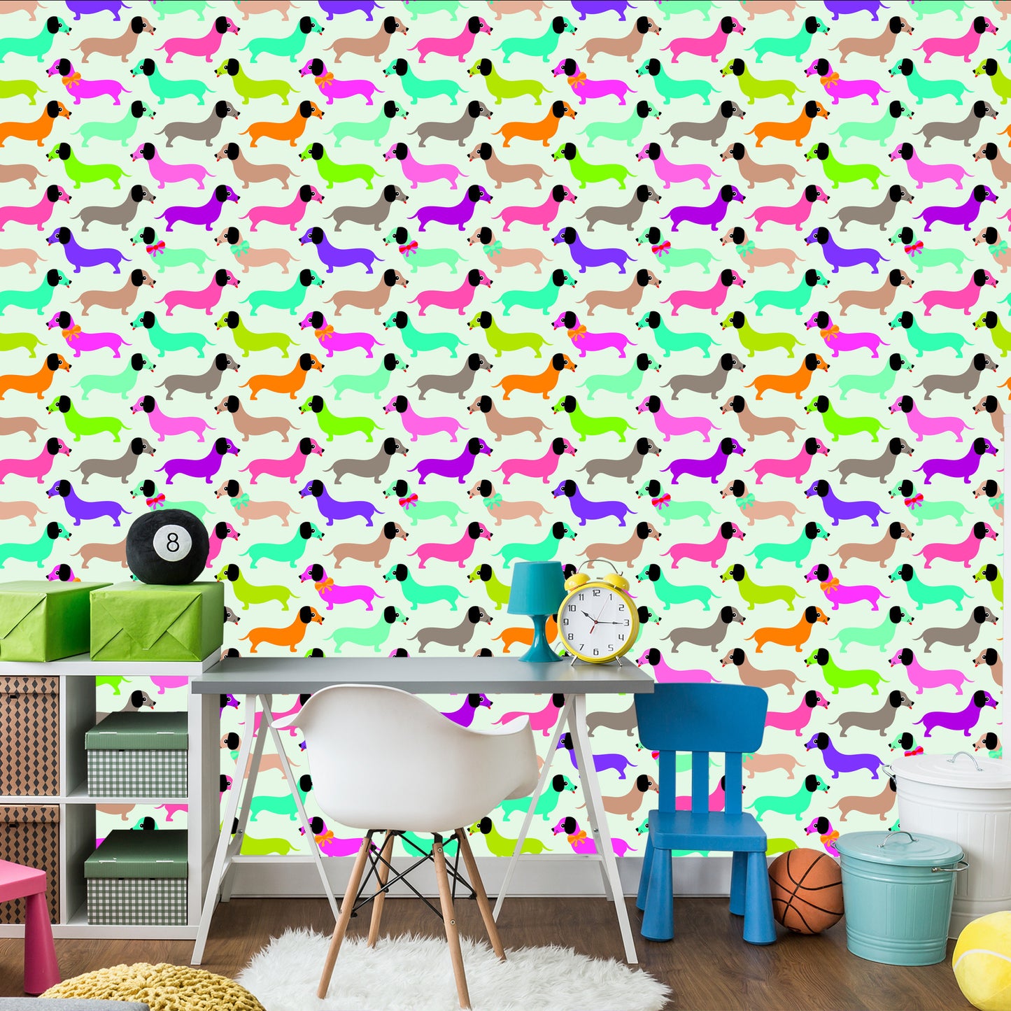 Wallpaper Colorful Little Dachshunds Girls Room