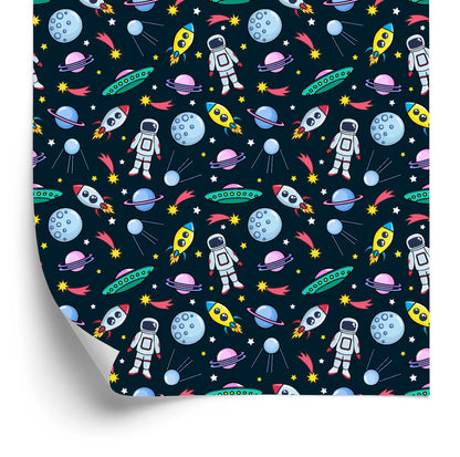 Wallpaper For Children - Planets Astronauts Rockets And Ufo
