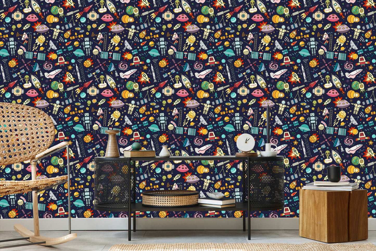 Wallpaper For Children - Planets, Stars, Rockets And Cosmonauts