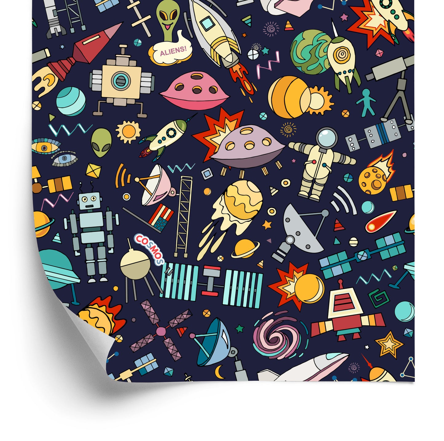 Wallpaper For Children - Planets, Stars, Rockets And Cosmonauts