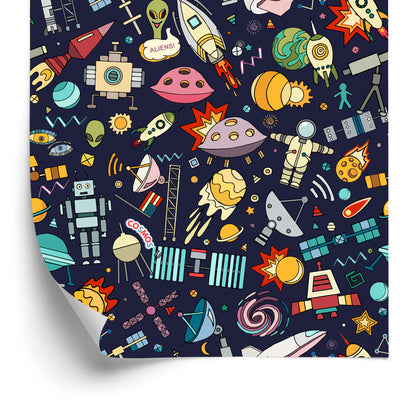 Wallpaper For Children - Planets, Stars, Rockets And Cosmonauts