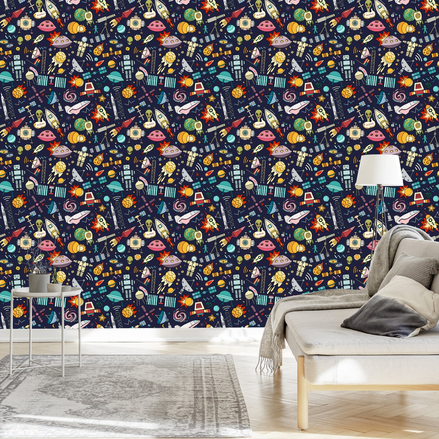 Wallpaper For Children - Planets, Stars, Rockets And Cosmonauts