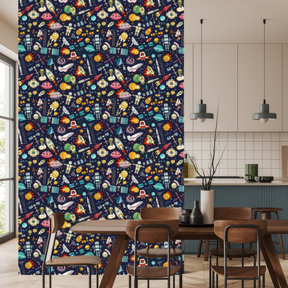 Wallpaper For Children - Planets, Stars, Rockets And Cosmonauts