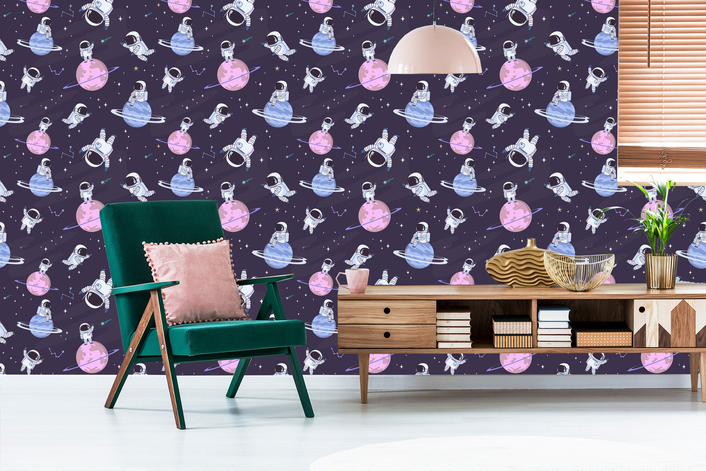 Wallpaper For Children - Cosmonauts Among Stars And Planets