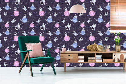 Wallpaper For Children - Cosmonauts Among Stars And Planets