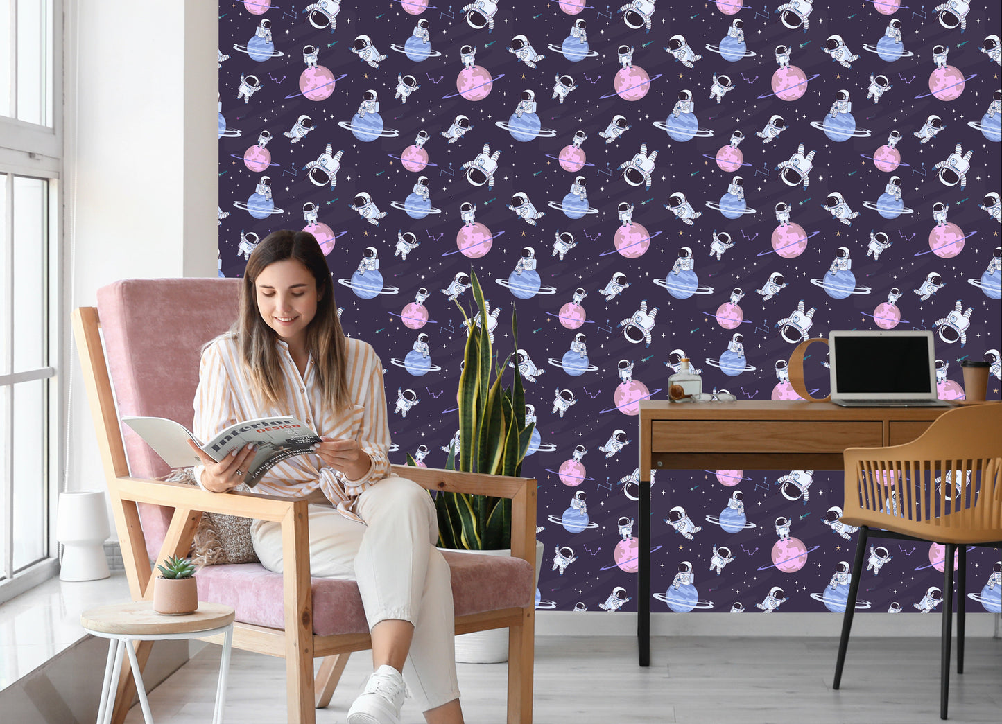Wallpaper For Children - Cosmonauts Among Stars And Planets