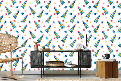 Wallpaper Stars Spacecraft For Baby Room