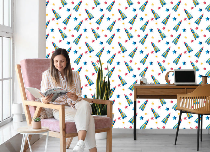 Wallpaper Stars Spacecraft For Baby Room