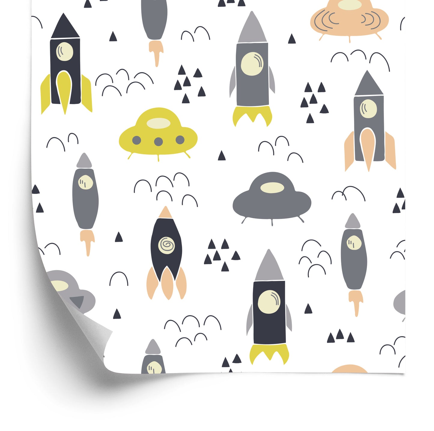 Wallpaper Clouds Cosmos Rockets For Children's Room