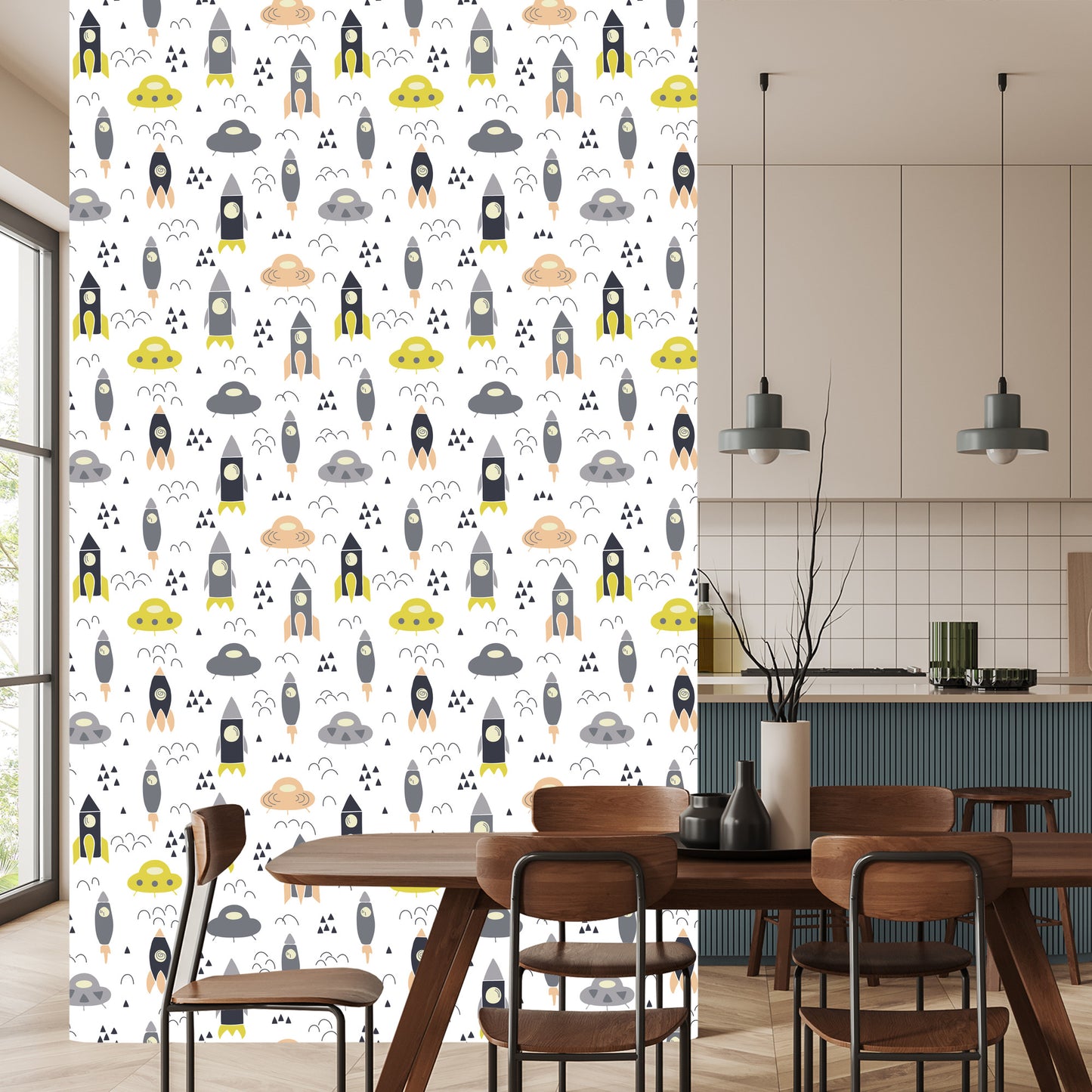 Wallpaper Clouds Cosmos Rockets For Children's Room