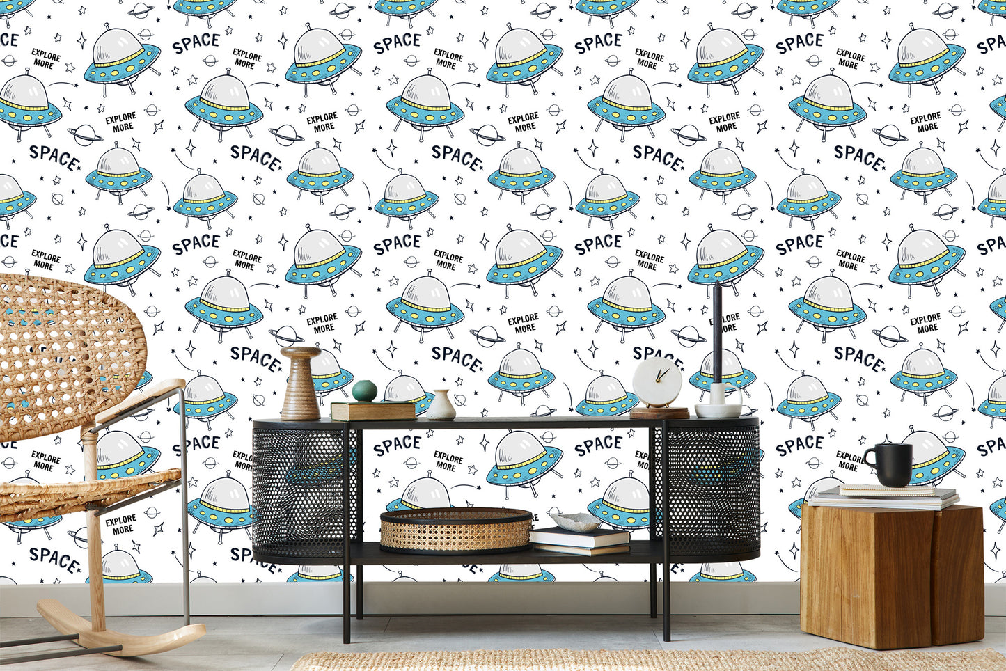 Wallpaper Planet Star Rockets For Children's Room