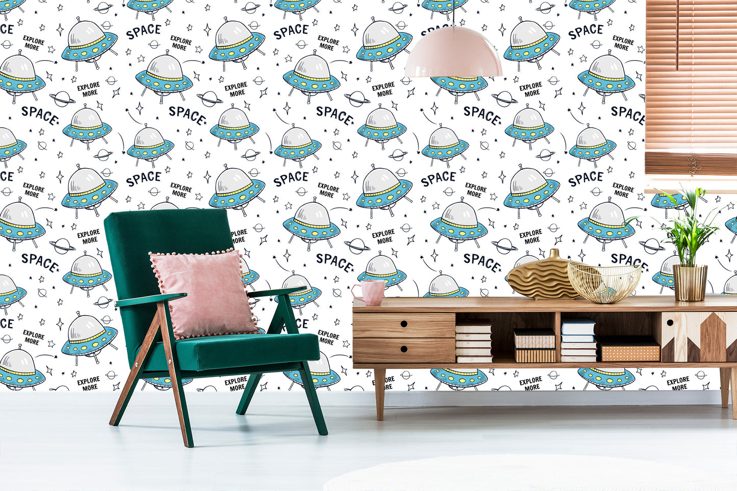 Wallpaper Planet Star Rockets For Children's Room