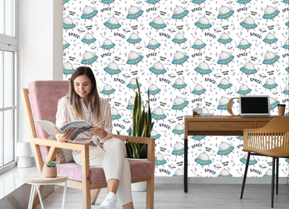 Wallpaper Planet Star Rockets For Children's Room