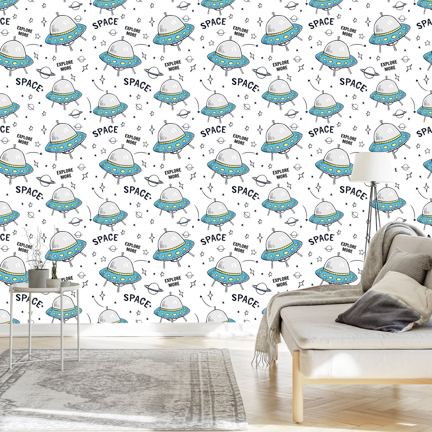 Wallpaper Planet Star Rockets For Children's Room