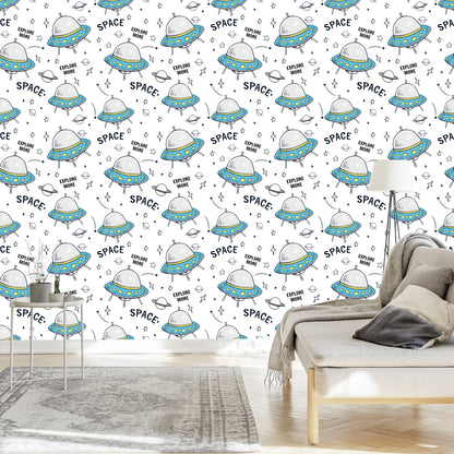 Wallpaper Planet Star Rockets For Children's Room
