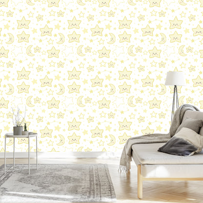 Wallpaper For Children - Smiling Stars And Moons