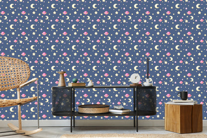 Wallpaper For Children - Stars, Moons And Planets