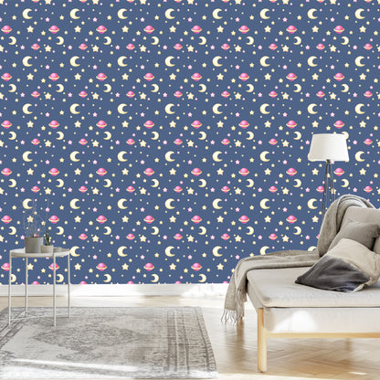 Wallpaper For Children - Stars, Moons And Planets