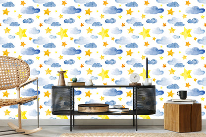 Wallpaper For Children - Stars And Clouds