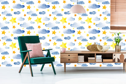 Wallpaper For Children - Stars And Clouds