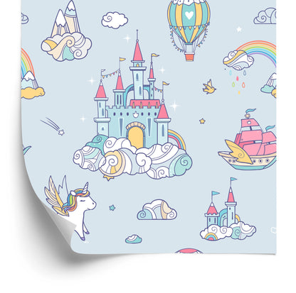 Wallpaper For Children Unicorns From A Fairy Tale Castle Rainbow
