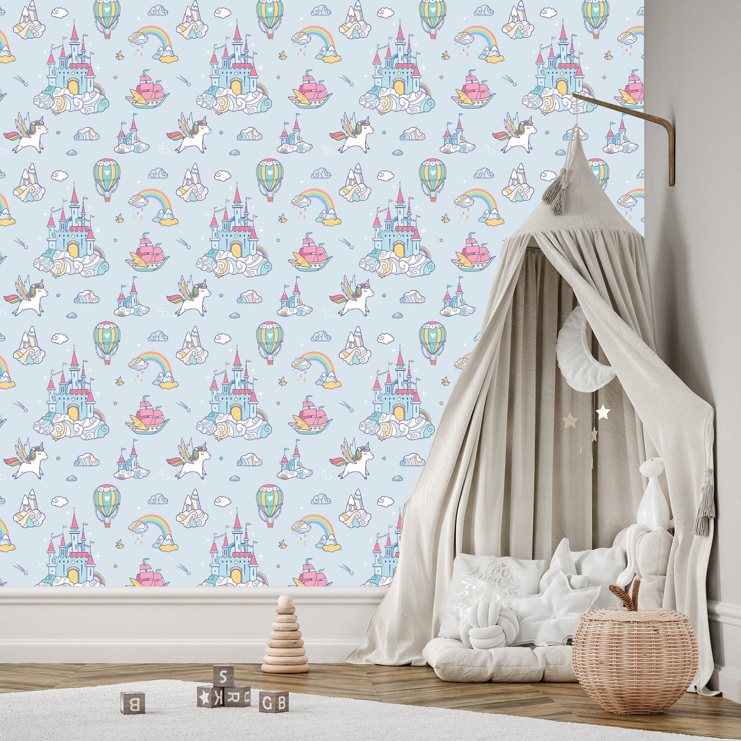 Wallpaper For Children Unicorns From A Fairy Tale Castle Rainbow
