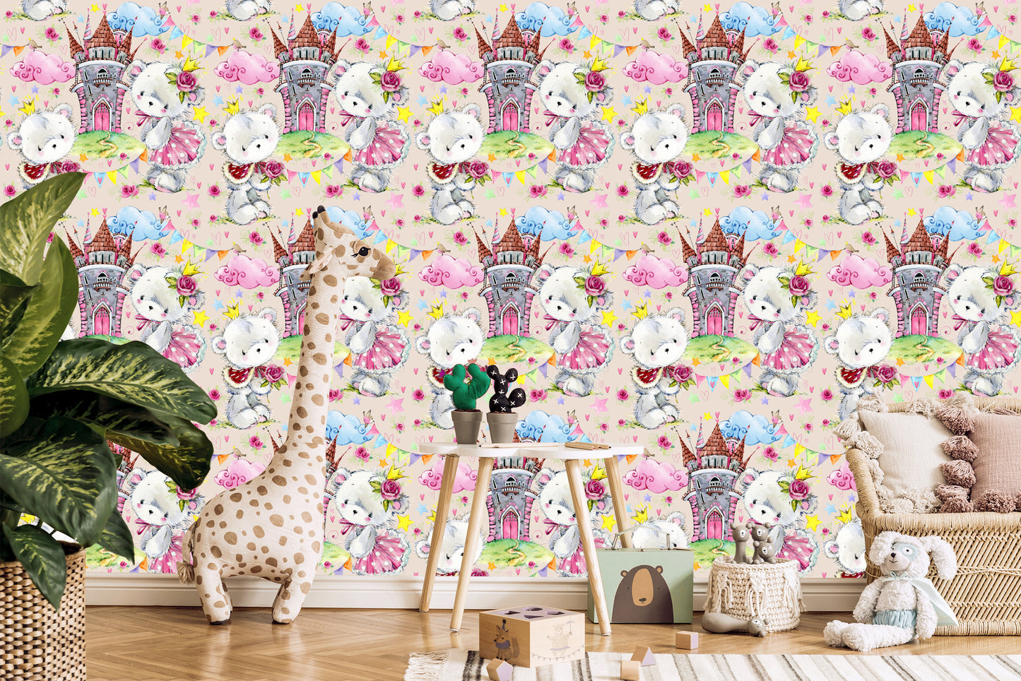 Wallpaper Fairy-Tale Children's Teddy Bears Clouds Castle