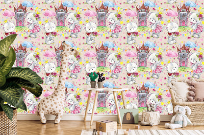 Wallpaper Fairy-Tale Children's Teddy Bears Clouds Castle
