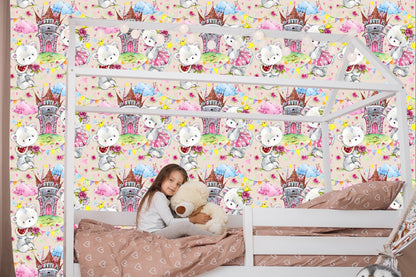 Wallpaper Fairy-Tale Children's Teddy Bears Clouds Castle