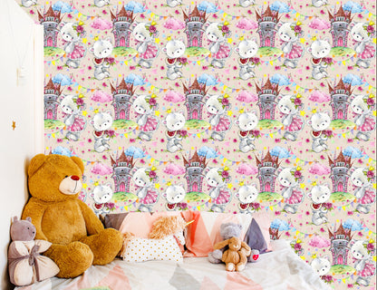 Wallpaper Fairy-Tale Children's Teddy Bears Clouds Castle