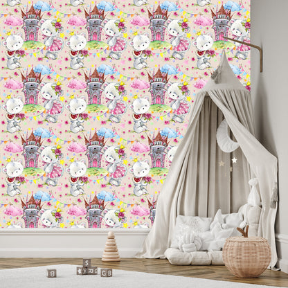 Wallpaper Fairy-Tale Children's Teddy Bears Clouds Castle