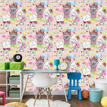 Wallpaper Fairy-Tale Children's Teddy Bears Clouds Castle