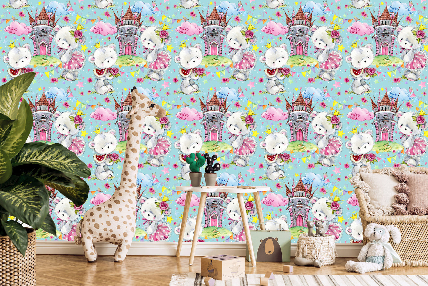 Wallpaper Teddy Bears From A Fairy Tale Castle Roses For A Children's Room