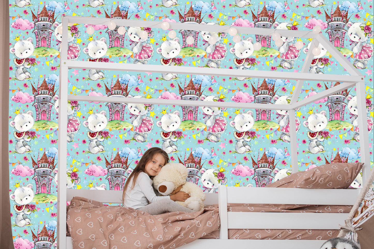 Wallpaper Teddy Bears From A Fairy Tale Castle Roses For A Children's Room