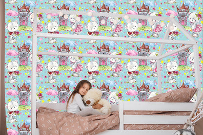 Wallpaper Teddy Bears From A Fairy Tale Castle Roses For A Children's Room