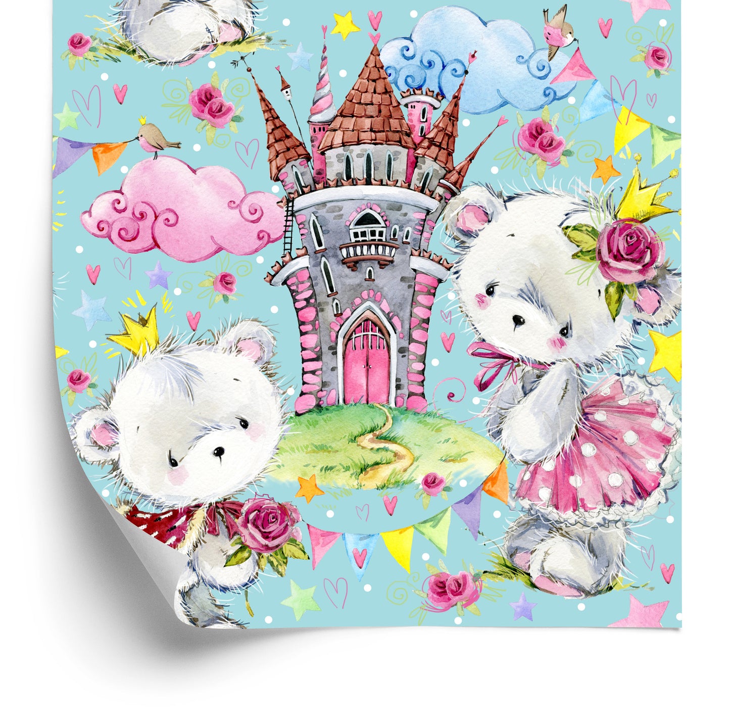 Wallpaper Teddy Bears From A Fairy Tale Castle Roses For A Children's Room