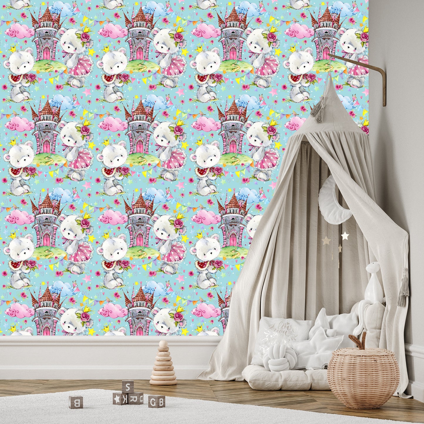 Wallpaper Teddy Bears From A Fairy Tale Castle Roses For A Children's Room