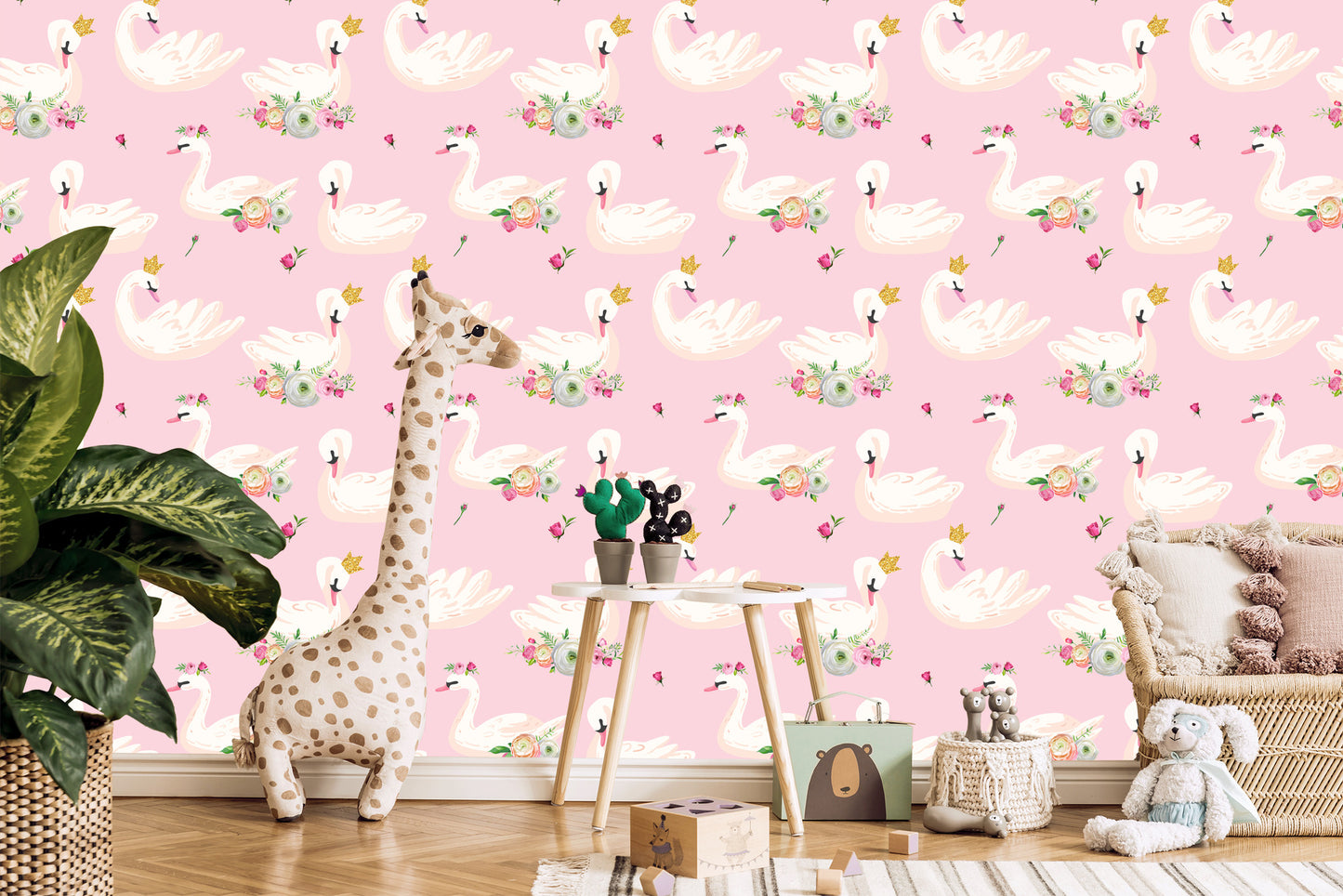 Wallpaper Fairy-Tale Children's Swan Flowers Nature