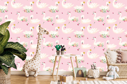 Wallpaper Fairy-Tale Children's Swan Flowers Nature