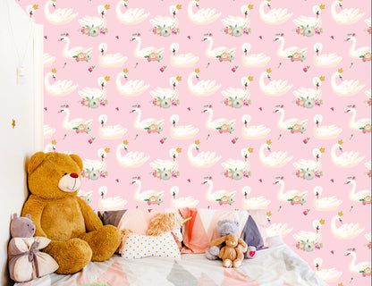 Wallpaper Fairy-Tale Children's Swan Flowers Nature