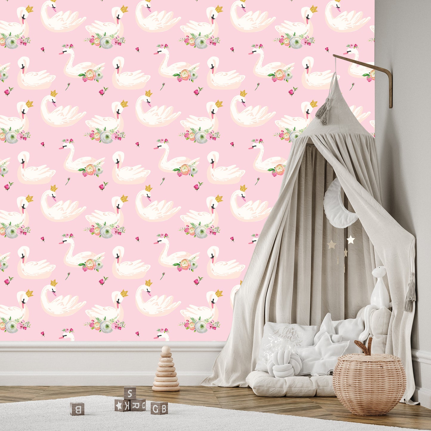 Wallpaper Fairy-Tale Children's Swan Flowers Nature