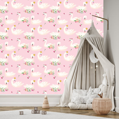 Wallpaper Fairy-Tale Children's Swan Flowers Nature