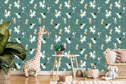 Wallpaper For Children, Dragons, Horses, Knights From Fairy Tales